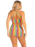 Rainbow Stripe Cross Over Mini Dress Erotic Lingerie One Size > Clothes > Dresses and Chemises