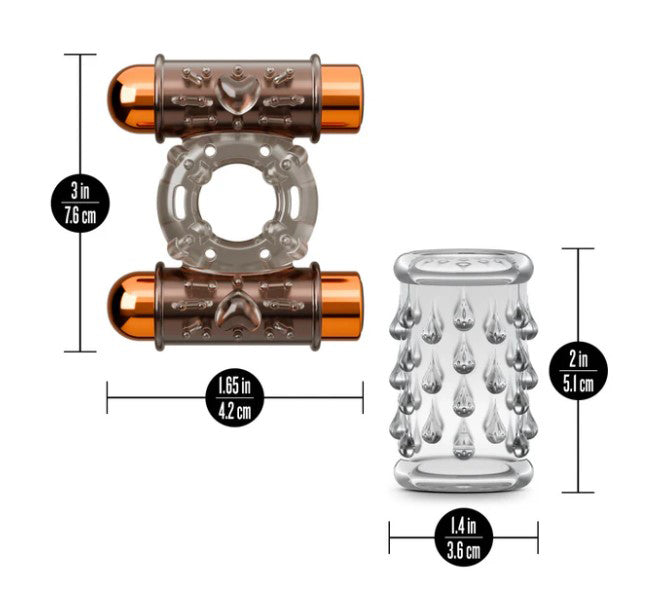 Stay Hard Vibrating Cock Ring Set With Dual Bullets Textured Sheath - Cock Ring Set > Cock Ring > Vibrating