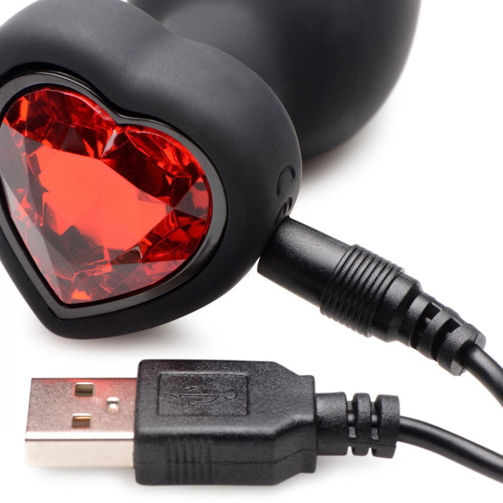 Silicone Red Heart Anal Plug with Remote Control Vibration Butt Plugs - Vibrating