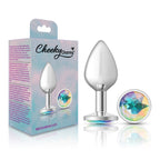 Cheeky Charms Silver Round Butt Plug with Clear Iridescent Jewel Medium > Anal Range > Jewel Butt Plugs