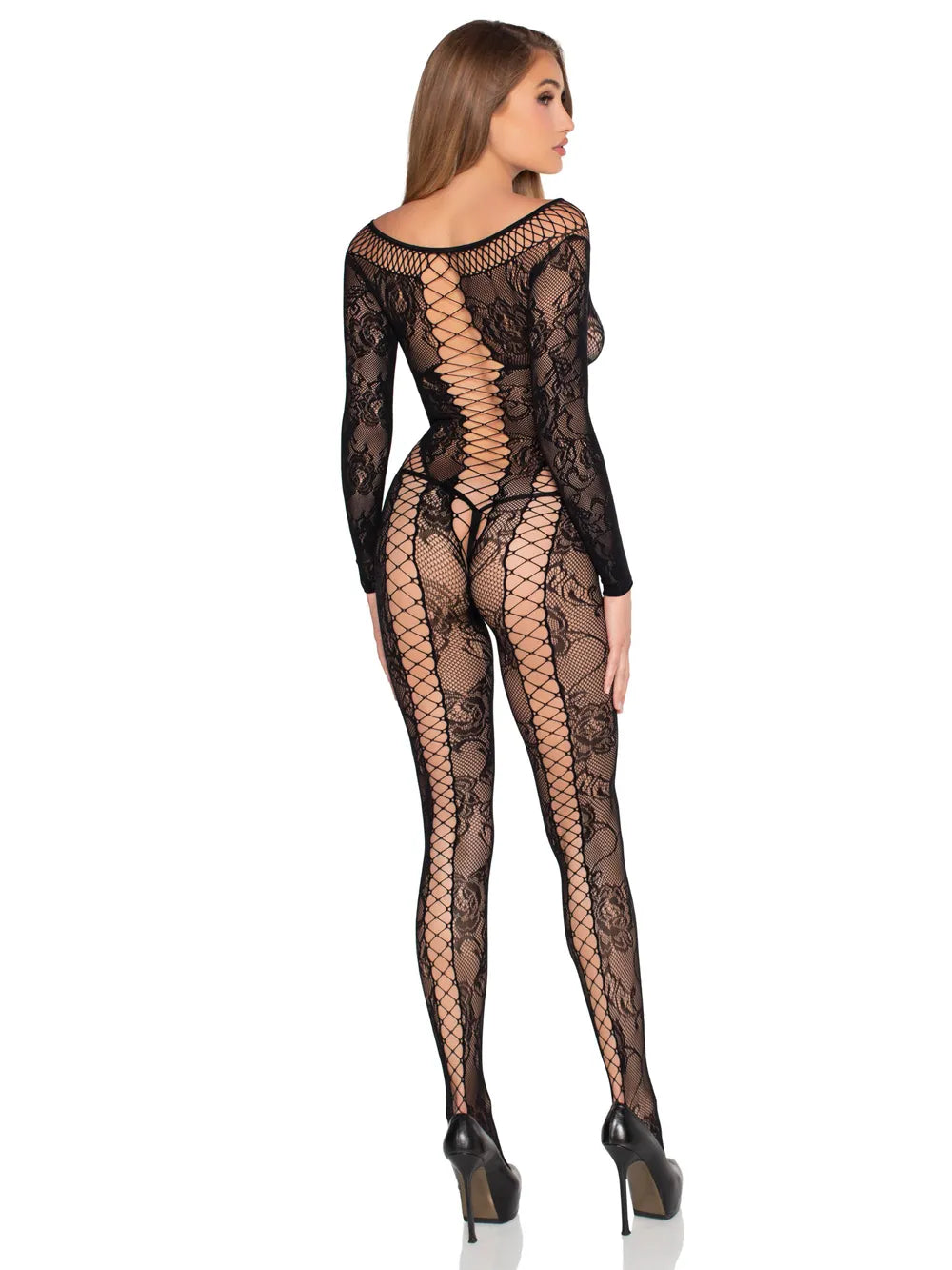 Net and Lace Crotchless Jumpsuit (Black) – Crotchless Lingerie > Clothes > Bodies and Playsuits