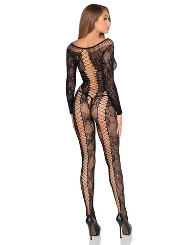 Net and Lace Crotchless Jumpsuit (Black) – Crotchless Lingerie > Clothes > Bodies and Playsuits