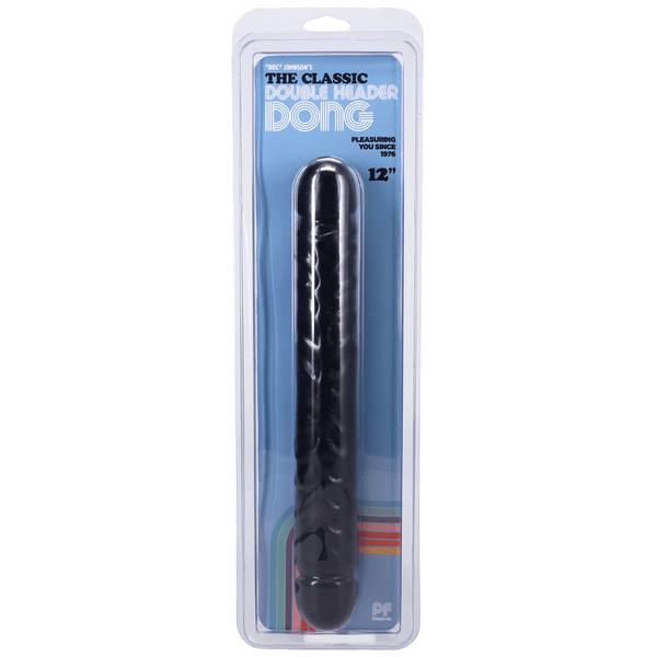 Jr Veined Double Header (Black) – 12 Inch Flexible Dong Black Black > Dildos > Double Dildos