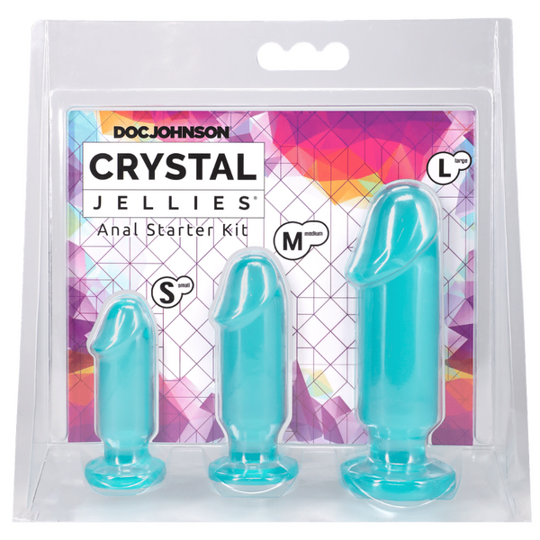 Crystal Jellies Anal Starter Kit (Teal) – 1 Inch Beginner Butt Plug Set Teal > Anal Range > Butt Plug Kits