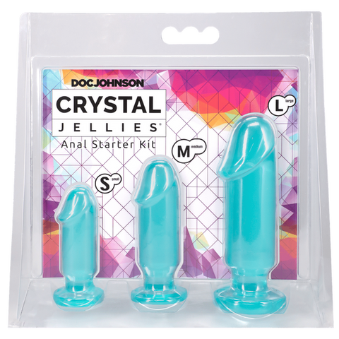 Crystal Jellies Anal Starter Kit (Teal) – 1 Inch Beginner Butt Plug Set Teal > Anal Range > Butt Plug Kits