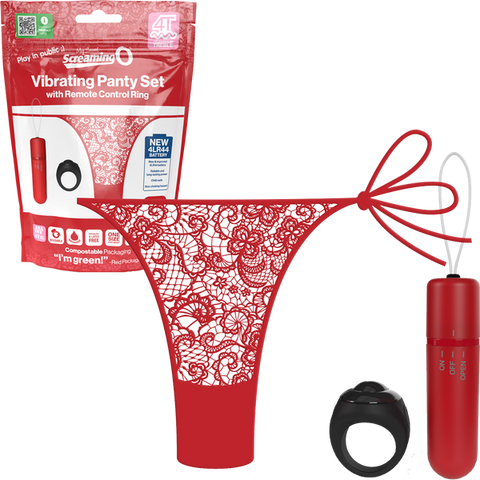 Vibrating Panty Set W/ Remote Ring 4t High Pitch Treble (Red) Red > Sex Toys For Ladies > Panty Vibes