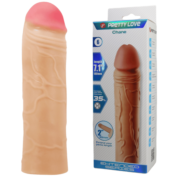 Chane 7.1 Inch Penis Extender Sleeve – Ultra Realistic Textured Sleeve Beige > Sex Toys For Men > Penis Sleeves