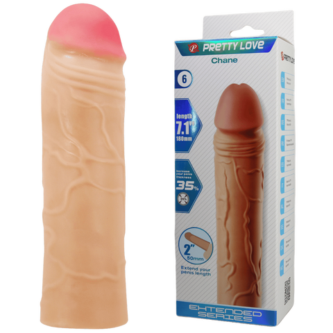Chane 7.1 Inch Penis Extender Sleeve – Ultra Realistic Textured Sleeve Beige > Sex Toys For Men > Penis Sleeves