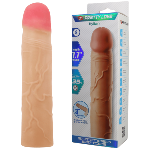 Kylian 7.1 Inch Penis Extender Sleeve – Ultra Realistic Textured Penis Extender Beige > Sex Toys For Men > Penis Sleeves