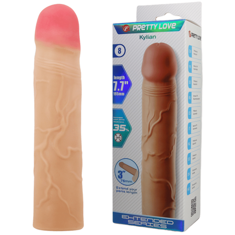 Kylian 7.1 Inch Penis Extender Sleeve – Ultra Realistic Textured Penis Extender Beige > Sex Toys For Men > Penis Sleeves