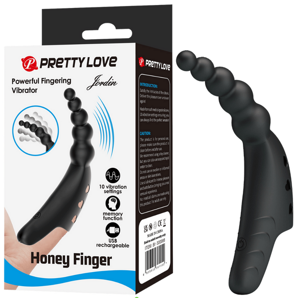 Jordin Honey Finger - Flexible Ribbed G-Spot And Clitoris Stimulating Vibrator With 10 Settings Black > Vibrators > Finger Vibrators