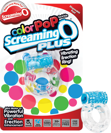 Screaming O Colour Pop Quickie Plus – Stretchy Vibrating Erection Ring with Clitoral Stimulator Blue > Cock Ring > Vibrating