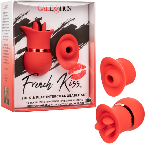 French Kiss Suck & Play Interchangeable Set – 12 Function Vibration and Suction Toy Red > Vibrators > Ladies > Clitoral Vibrators and Stimulators