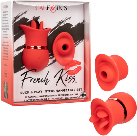 French Kiss Suck & Play Interchangeable Set – 12 Function Vibration and Suction Toy Red > Vibrators > Ladies > Clitoral Vibrators and Stimulators