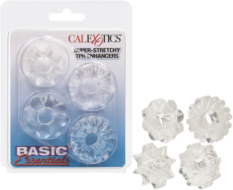 Basic Essentials Super Stretchy TPR Enhancer Sleeves – Set of Four Sleeve Enhancers Clear > Cock Ring > Sets