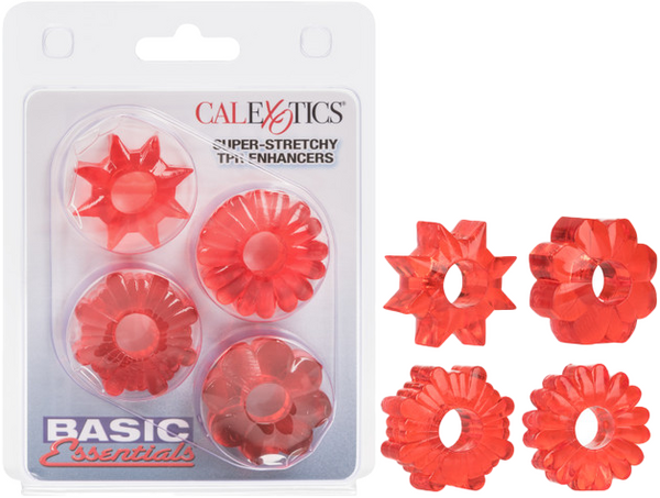 Basic Essentials Super Stretchy TPR Enhancer Sleeves – Set of Four Sleeve Enhancers Red > Cock Ring > Sets