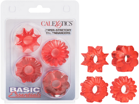 Basic Essentials Super Stretchy TPR Enhancer Sleeves – Set of Four Sleeve Enhancers Red > Cock Ring > Sets