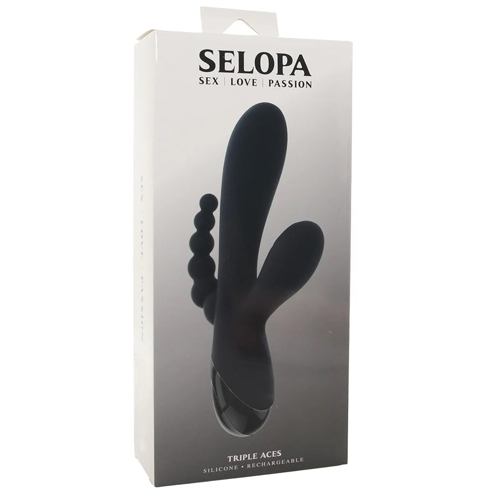 Selopa Triple Aces – USB Rechargeable Triple Stimulator Vibrator 19.7 cm Black > Vibrators > Ladies > Rabbit Multi
