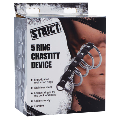 5 Ring Chastity Device for Men Bondage and Fetish Play Cages