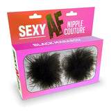 Little Genie LINGERIE & BODY WEAR Black Sexy AF - Nipple Couture  Marabou -  Marabou Reuseable Nipple Pasties 685634103206