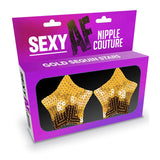 Little Genie LINGERIE & BODY WEAR Gold  Sexy AF - Nipple Couture Gold Stars - Gold Sequin Reusable Nipple Pasties 685634103145
