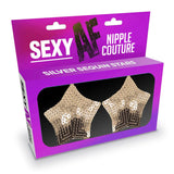 Little Genie LINGERIE & BODY WEAR Silver  Sexy AF - Nipple Couture Silver Stars - Silver Sequin Reusable Nipple Pasties 685634103138