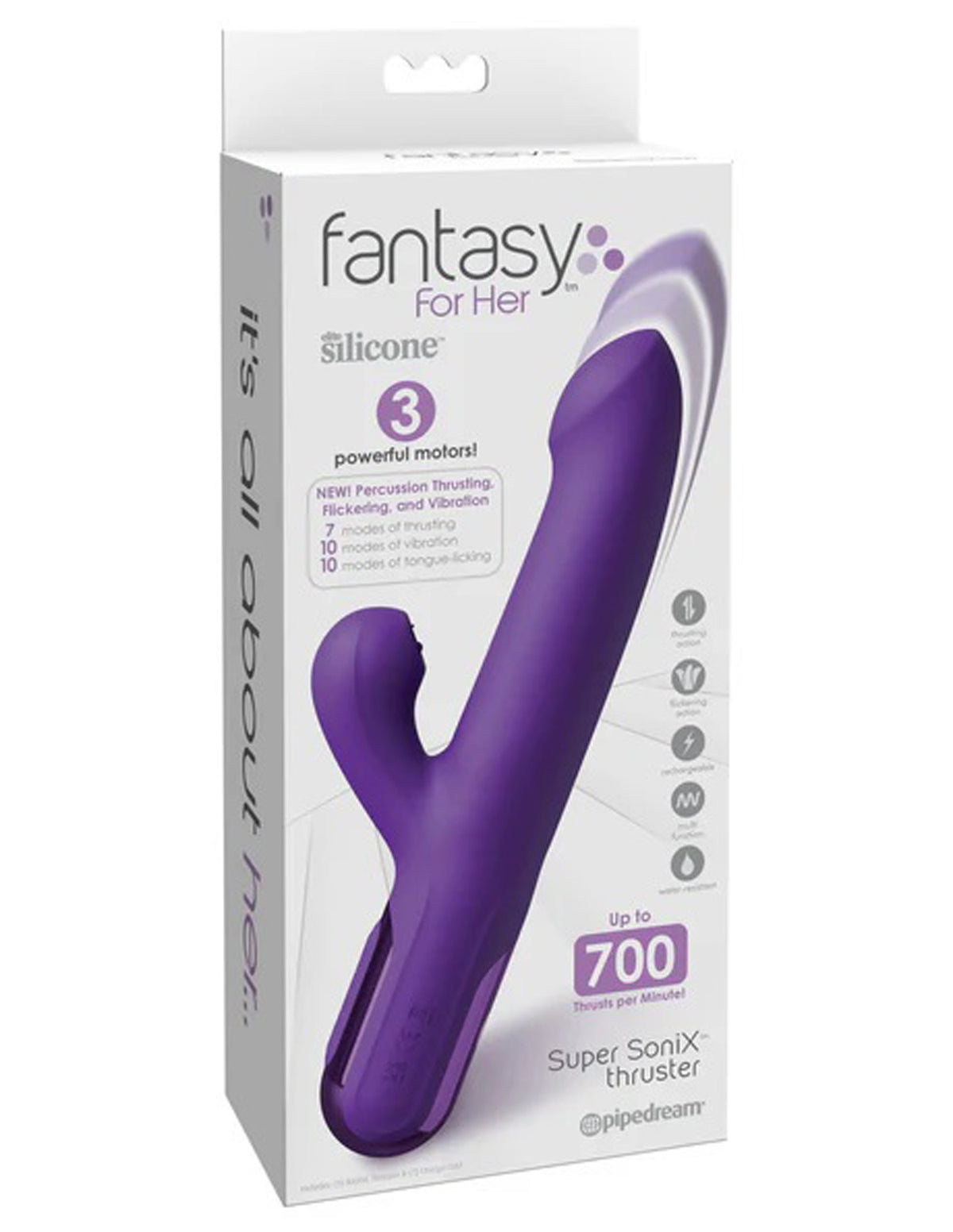 Fantasy For Her Super SoniX Thruster – 8.7 Inch USB Rechargeable Rabbit Vibrator Purple > Vibrators > Ladies > Rabbit