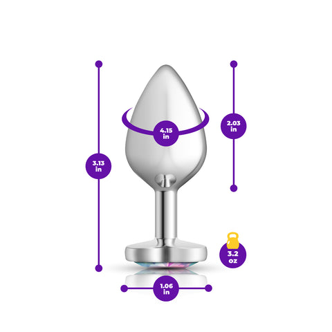 Cheeky Charms Silver Metal Butt Plug with Heart Clear Jewel Medium > Anal Range > Jewel Butt Plugs