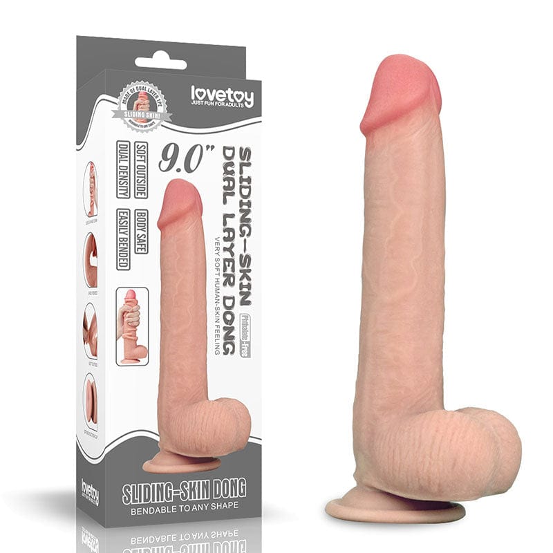 Lovetoy DONGS Flesh Sliding Skin Dual Layer Dong -  23 cm (9'') Dong with Flexible Skin 6970260906357