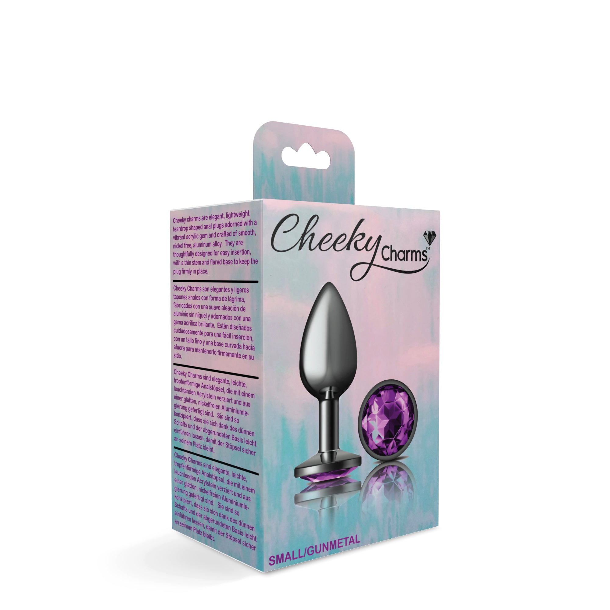 Cheeky Charms Gunmetal Round Butt Plug with Purple Jewel Small > Anal Range > Jewel Butt Plugs