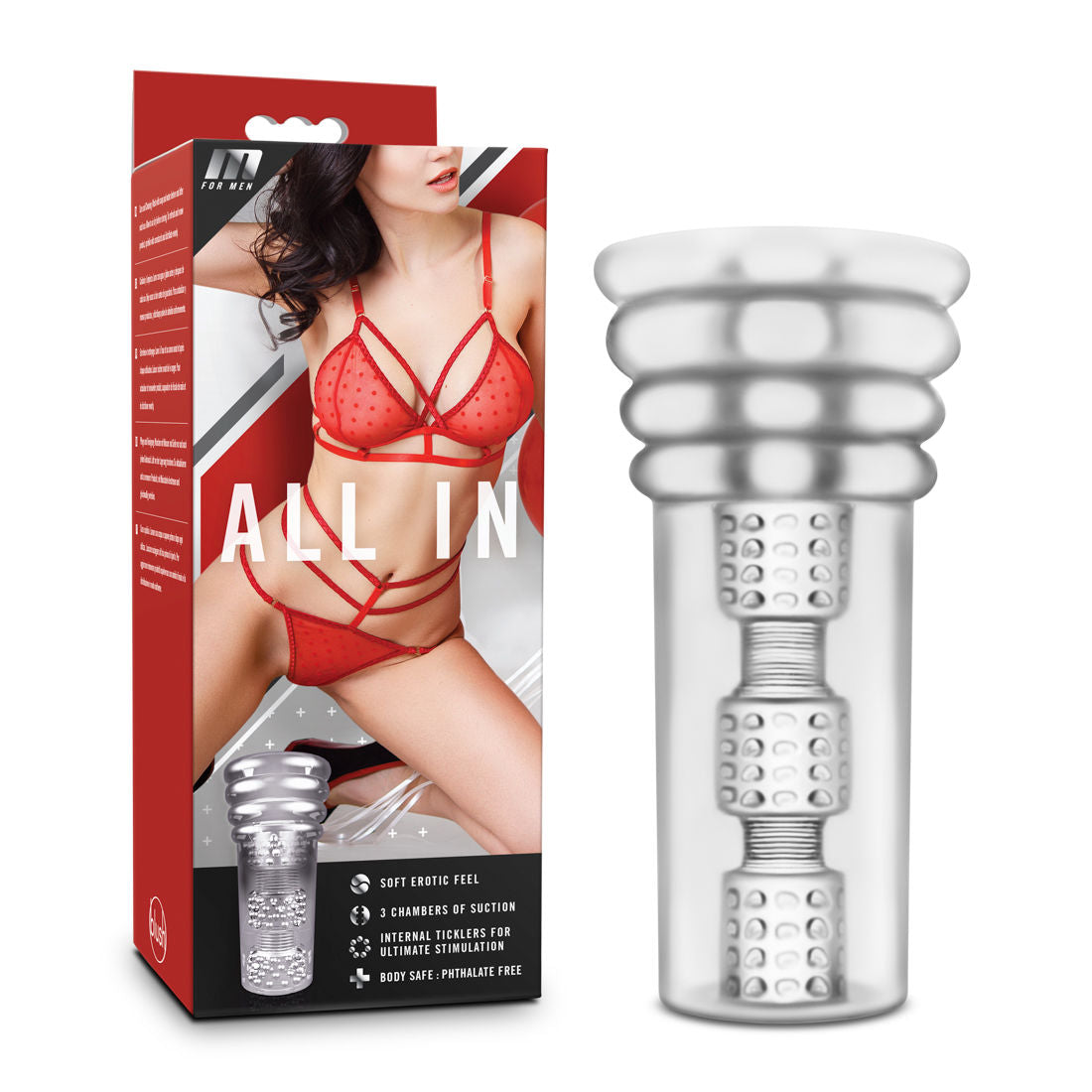 All In Clear Male Masturbator with Triple Suction Chambers Clear Strokers - Manual