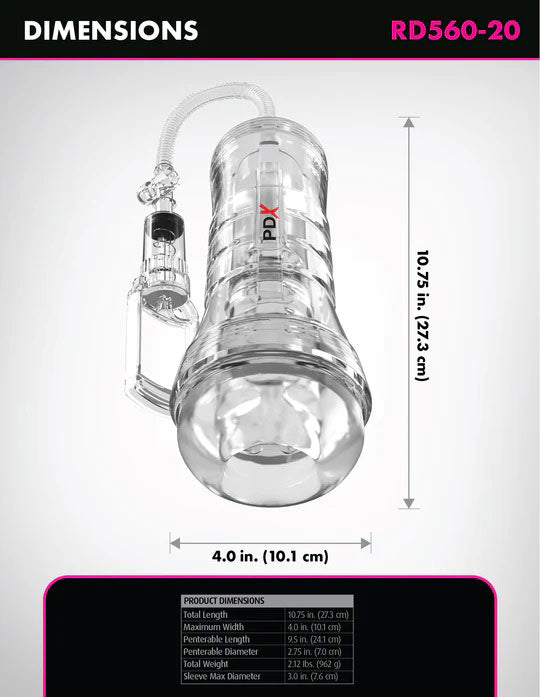 Pdx Elite Viewtube Vac XXL (Clear) – See-Through Ez-Grip Pump Stroker Masturbation Aids for Males