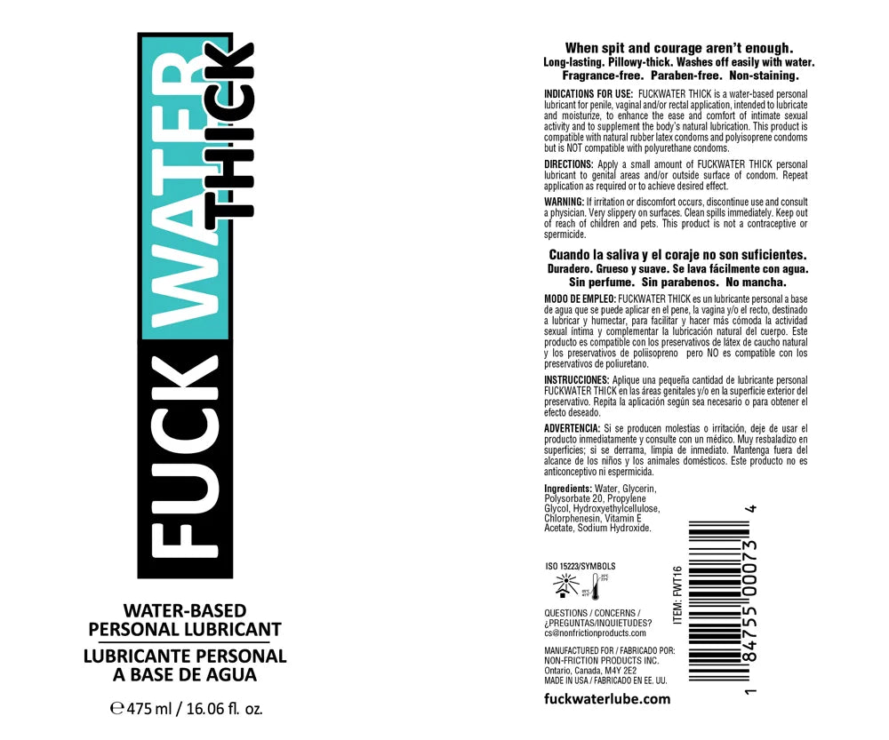 FuckWater Thick – 16oz Clear Water-Based Lubricant Clear > Lube > Water Based