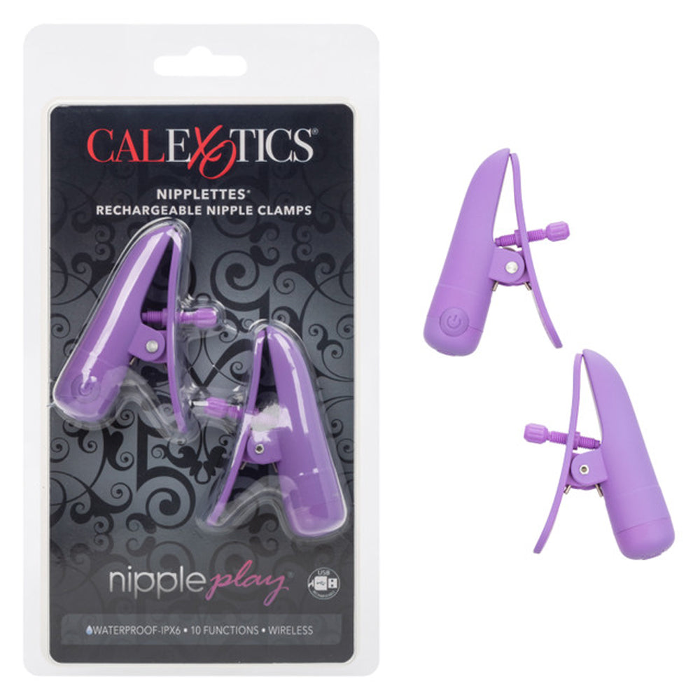 Purple Rechargeable Nipple Clamps with Adjustable Vibrations > Bondage Gear > Nipple Clamps