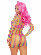 Rainbow Fishnet Long Sleeve Mini Dress Sexy Lingerie One Size > Clothes > Dresses and Chemises