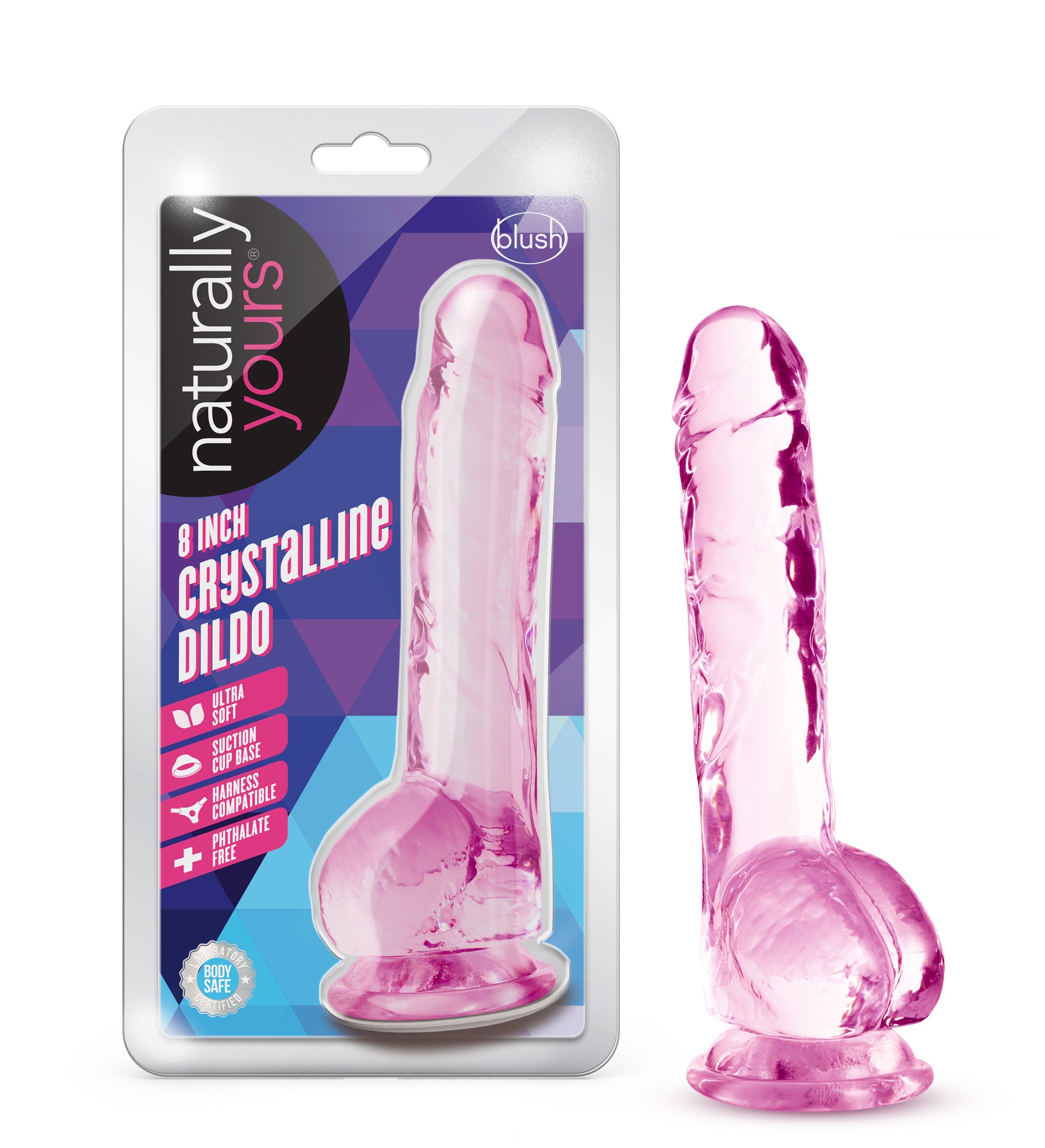 Naturally Yours 8 Inch Crystaline Dildo Rose DONGS