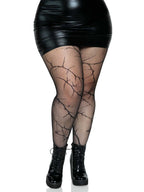 Cracked Black Fishnet Tights with Unique Texture Black 1X-2X > Clothes > Hosiery > Pantyhose & Tights