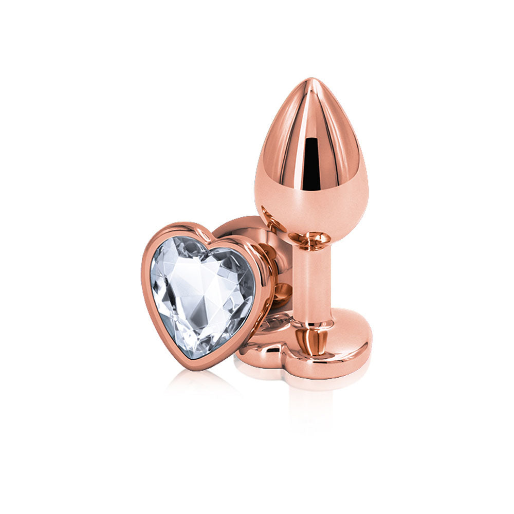 Rear Assets Rose Gold Heart Small (Rose Gold) – Lightweight Metal Butt Plug with Gem Base > Anal Range > Jewel Butt Plugs