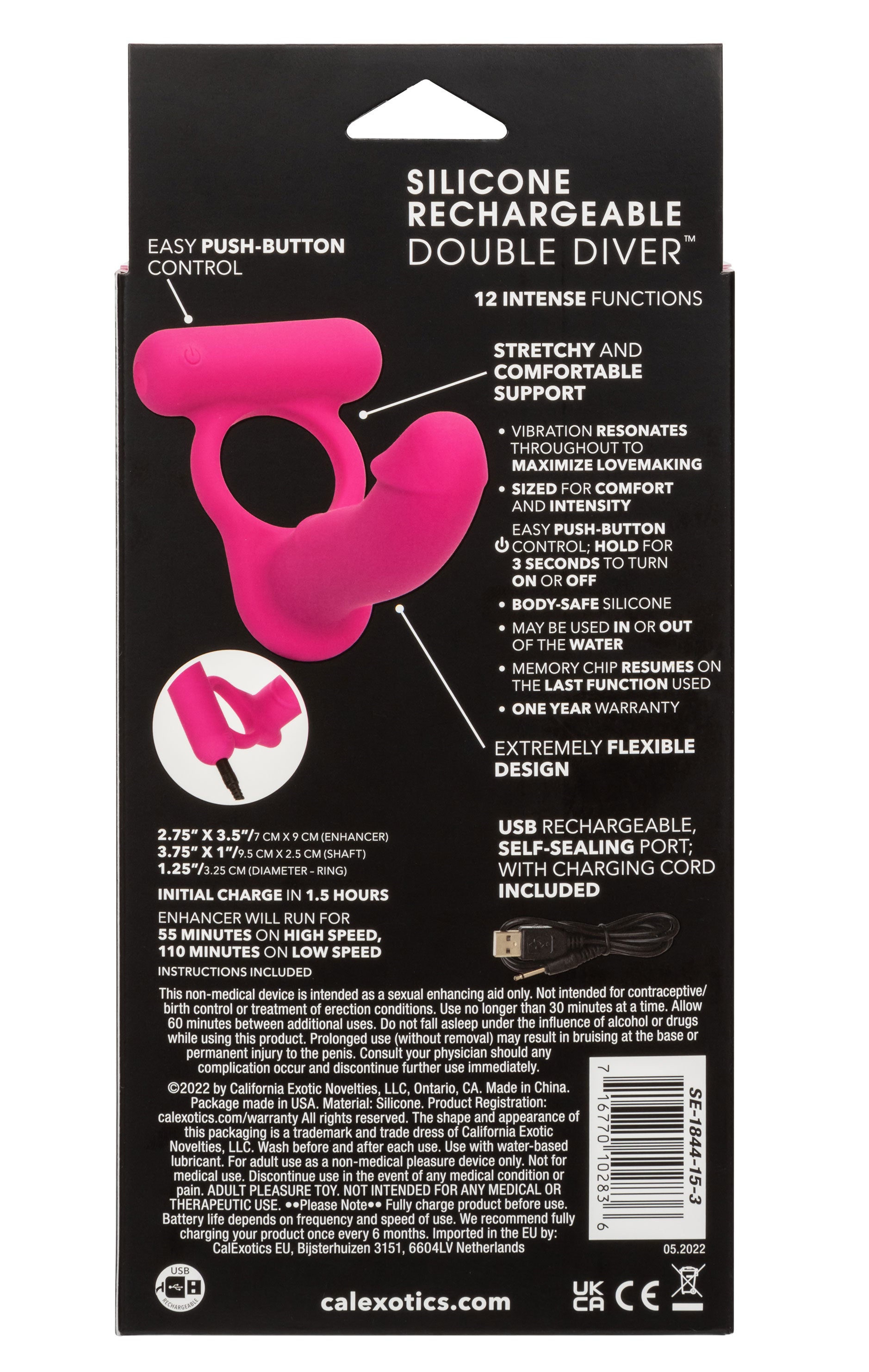 Silicone Rechargeable Double Diver Stimulator Cock Rings Vibrating