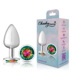 Cheeky Charms Silver Round Butt Plug with Rainbow Jewel Large > Anal Range > Jewel Butt Plugs