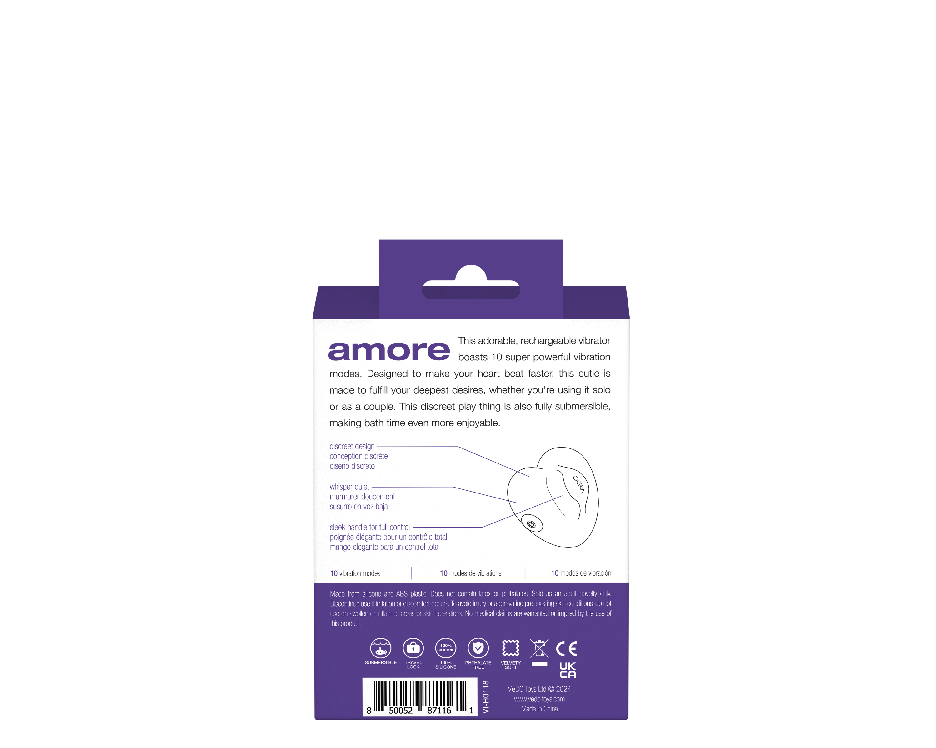 Amore Rechargeable Purple Vibrator with 10 Vibration Modes Suction Stimulator