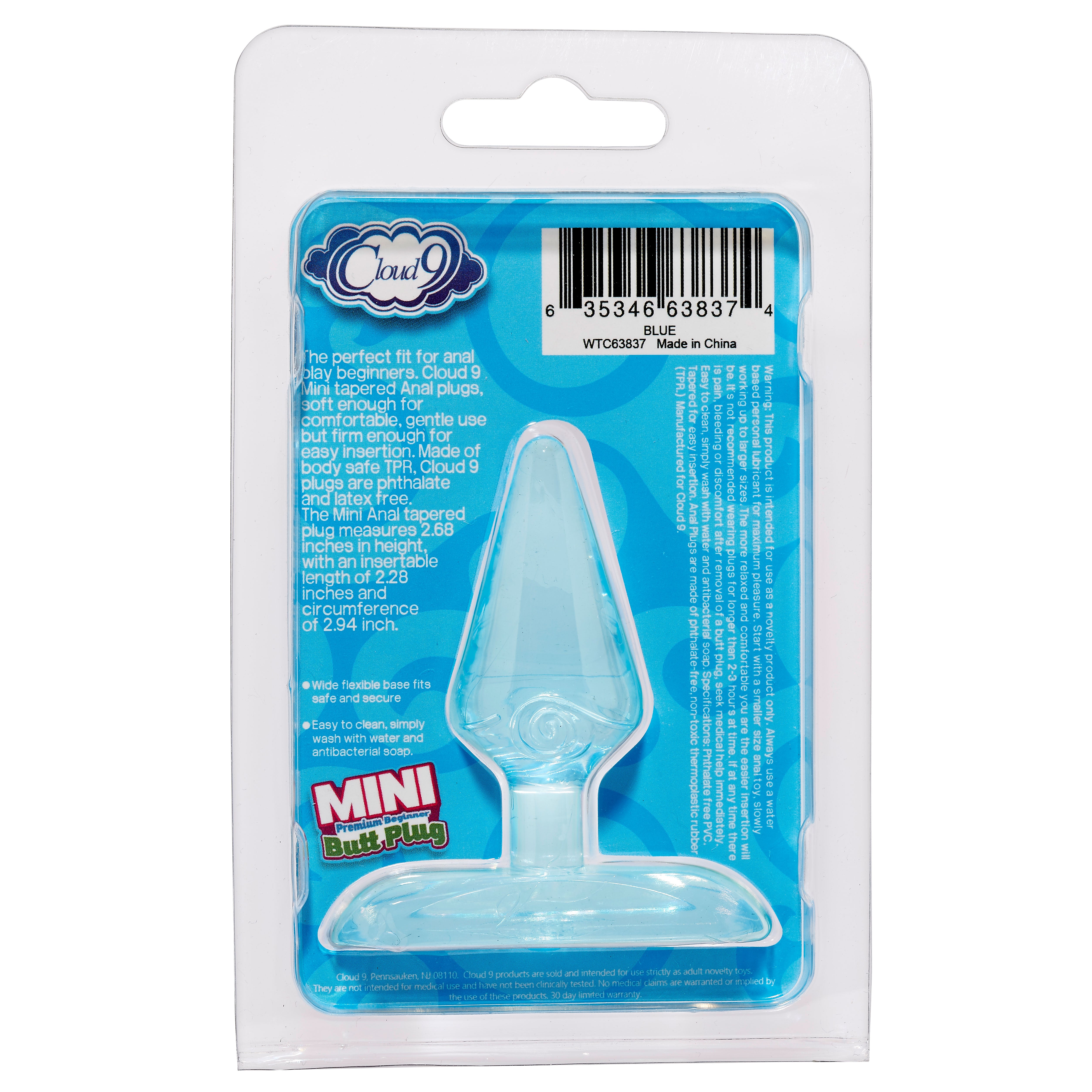 Cloud 9 Mini Beginner Butt Plug Blue Soft TPR Anal Toy Butt Plugs