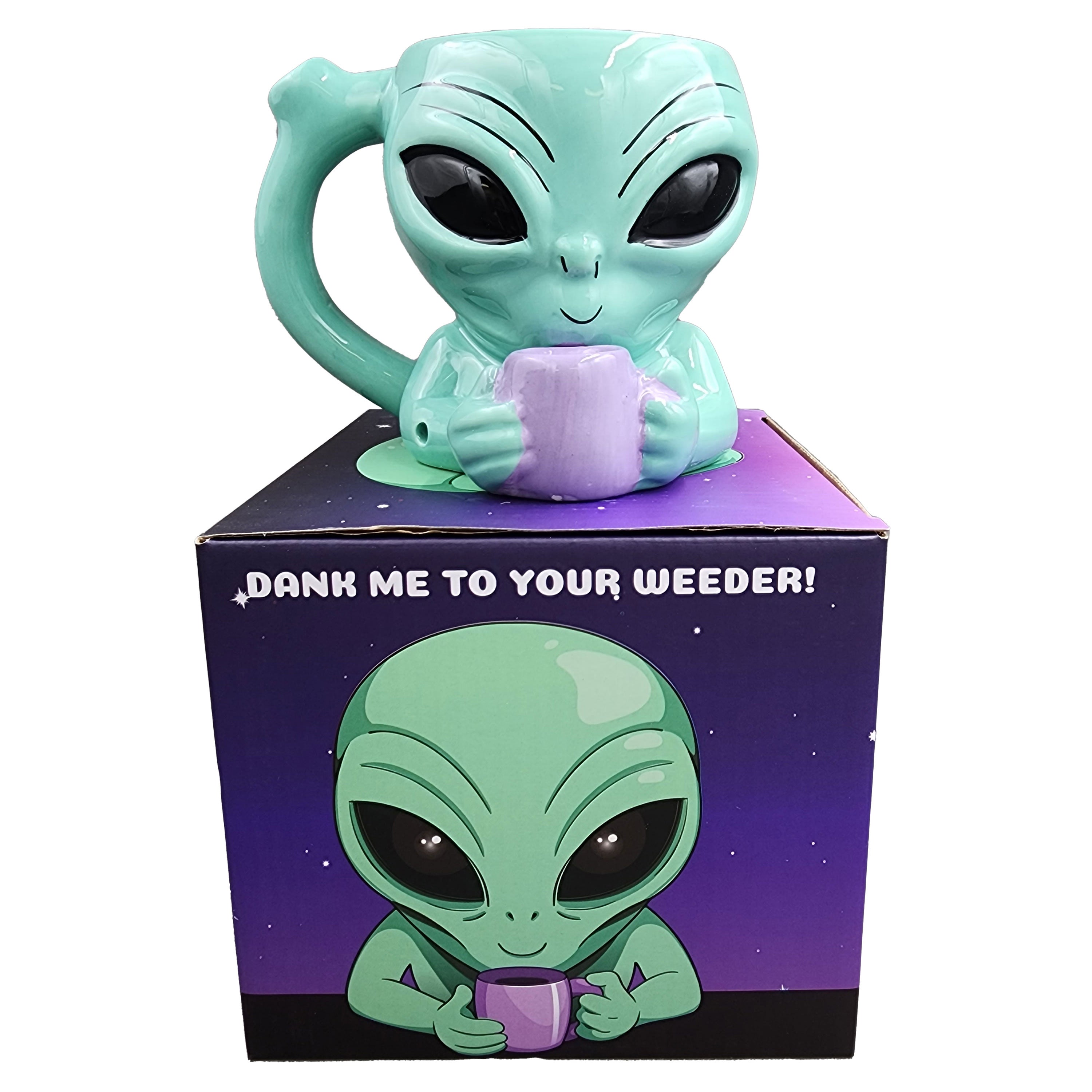 Alien Ceramic Pipe Mug Teal Drinkware for 420 Party Fun Gag Gifts & Novelties