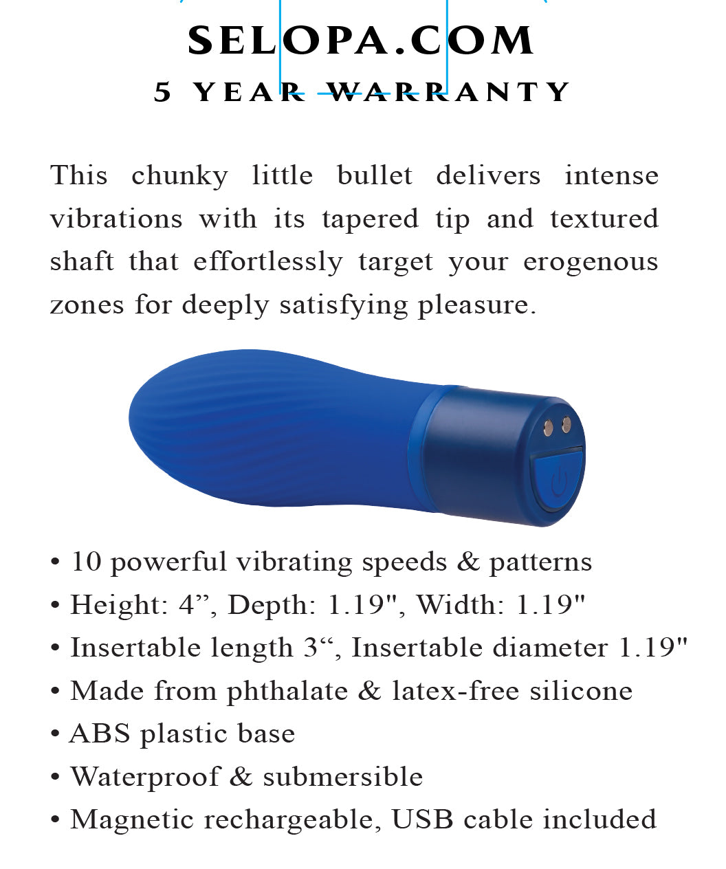 Selopa Cobalt Cutie - 4 Inch Silicone Rechargeable Bullet Vibrator BULLETS