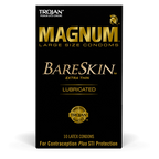 Trojan™ Magnum™ large size lubricated Bareskin™ Extra Thin condoms in a black and gold box, 10 count.