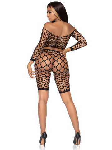 Black Net Crop Top and Bike Shorts Lingerie Set for Women Black > Clothes > Bra Sets
