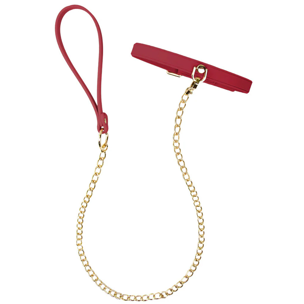 Temptasia Ardor – Adjustable Silicone Collar and Leash Set - Red and Gold > Bondage Gear > Collars & Leashes