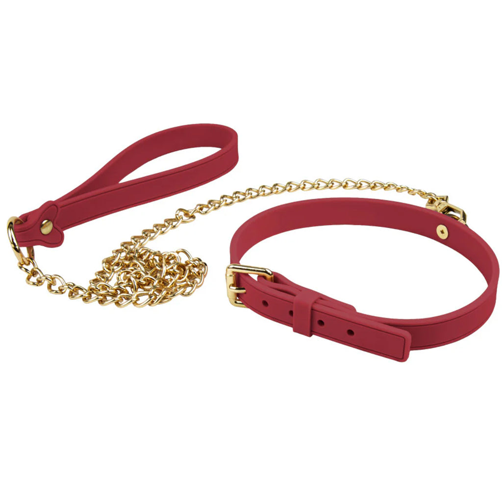 Temptasia Ardor – Adjustable Silicone Collar and Leash Set - Red and Gold > Bondage Gear > Collars & Leashes