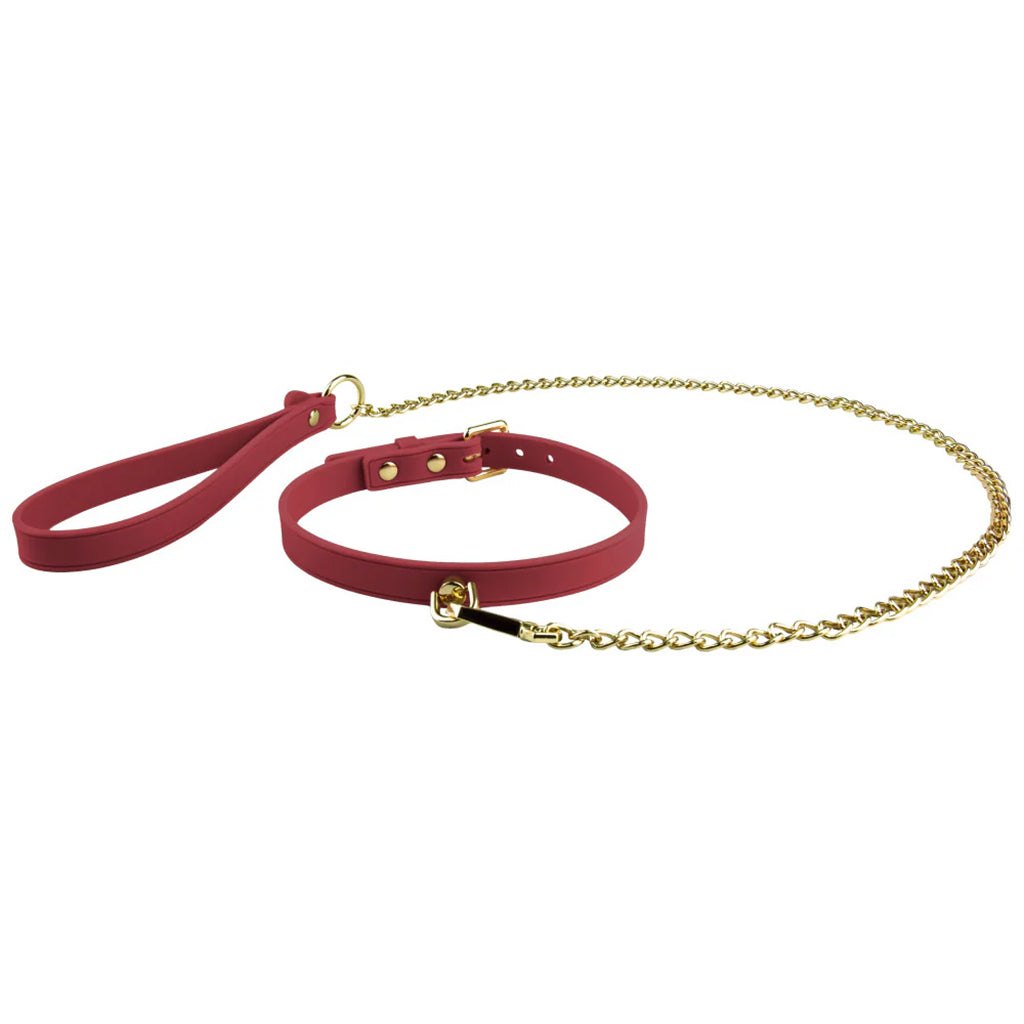Temptasia Ardor – Adjustable Silicone Collar and Leash Set - Red and Gold > Bondage Gear > Collars & Leashes