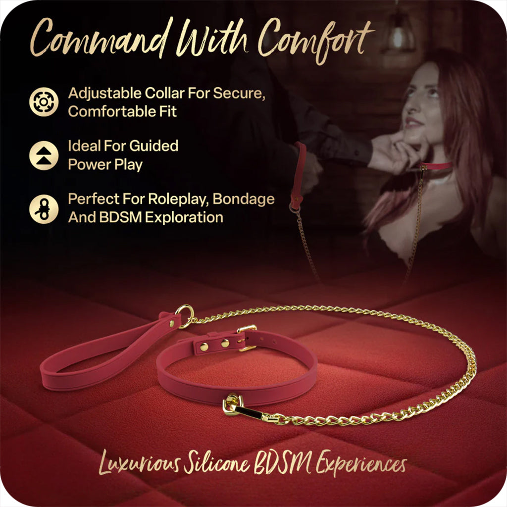 Temptasia Ardor – Adjustable Silicone Collar and Leash Set - Red and Gold > Bondage Gear > Collars & Leashes